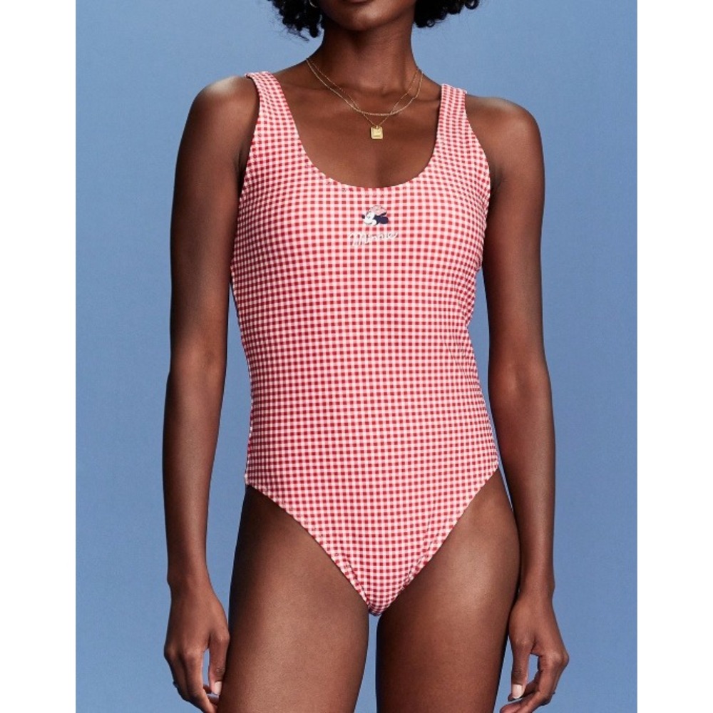 NEW Old Navy Disney Americana Minnie Mouse Red Gingham One Piece Swimsuit Large